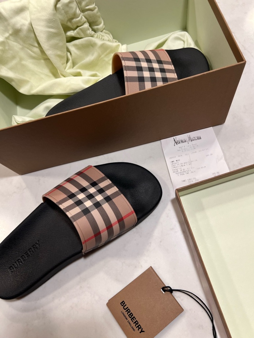 Burberry Black Footbed Check Strap Slide Sandals - Picture 4 of 8
